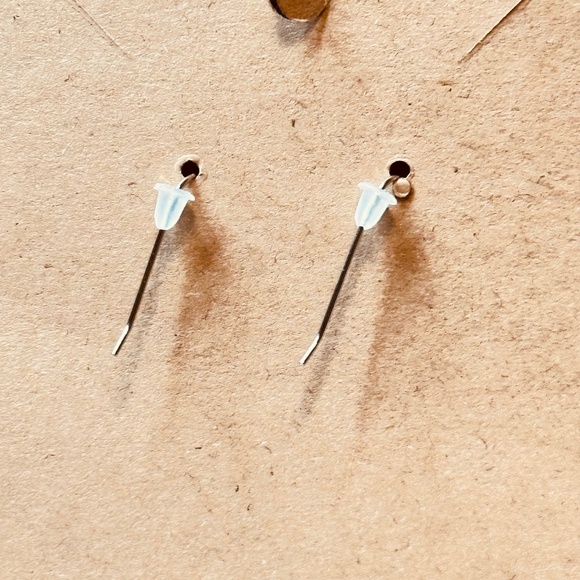 Silver Tone Dangle Earrings Blue Beads Crystal Rondelle’s w/Om Charms Hand Made - Picture 7 of 8